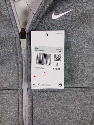NIKE KIDS ZIP UP HOODIE XS GRAY W/ WHITE SWOOSH - Picture 4 of 6