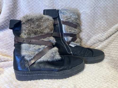Manas Rabbit Fur & Brown Leather Womens Boots with straps, EU 39, US 8.5 - Picture 3 of 10