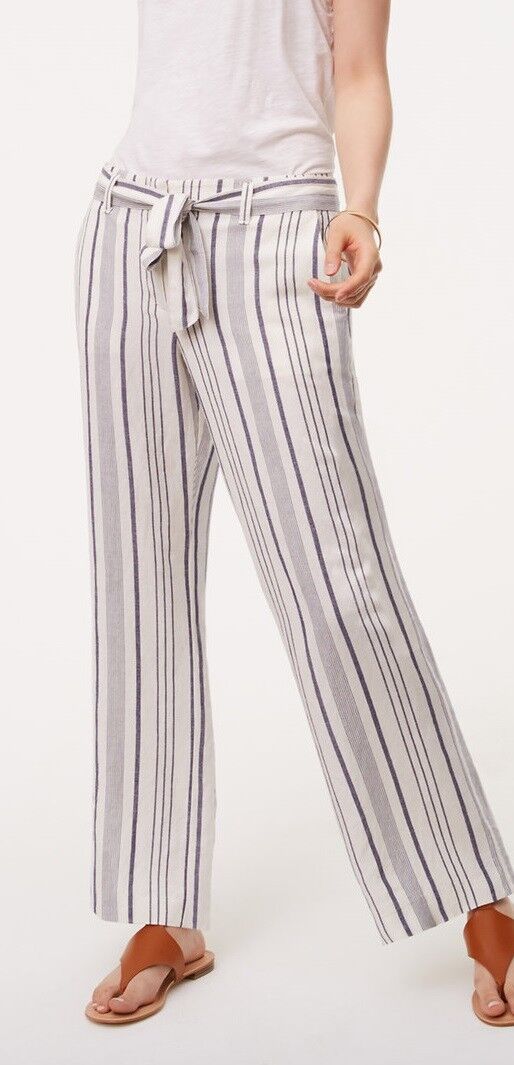 Ann Taylor LOFT Striped Tie Waist Fluid Trousers Pants Size 00P, 6P Whisper Whit Ann Taylor LOFT Striped Tie Waist Fluid Trousers Pants Size 00P, 6P Whisper Whit