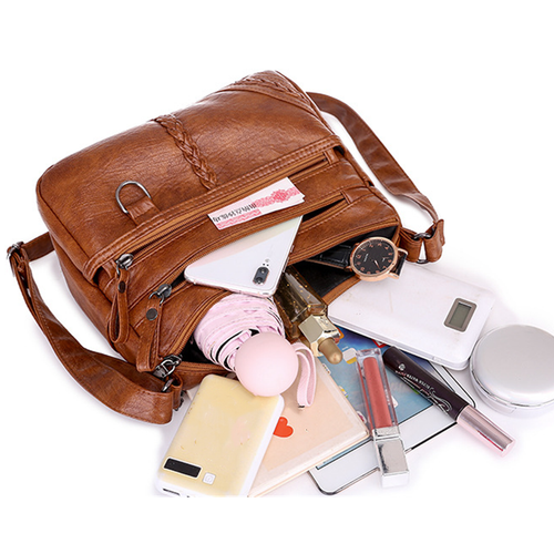 Women's Soft Leather Shoulder Bags Multi-Layer Shopper Bag Crossbody Handbag - Bild 4 von 13