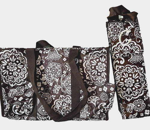 Thirty-one Organizing Diaper Bag Tote Thermal Bottle in Brown Woodblock Floral C - Picture 1 of 12