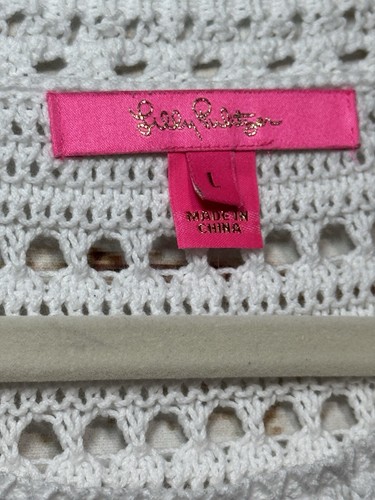 Suéter tejido con volantes Lilly Pulitzer Irina L crotchet blanco ojales para mujer (B) - Imagen 2 de 5
