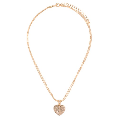 Cubic Zirconia Pave Heart Pendant Layered Chain Necklace In Gold Tone - Picture 2 of 3