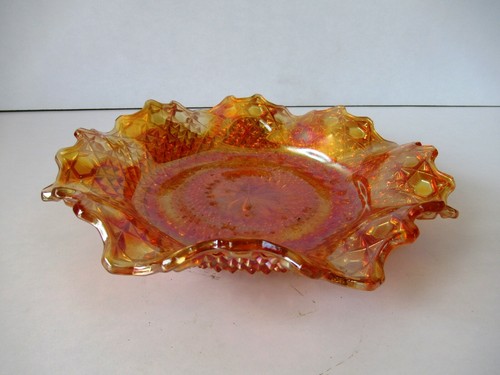 Vintage Marigold Carnival Glass Sawtoothed Ruffled Edge Plate Bowl Orange Old"F3 - Picture 4 of 9
