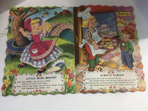Vintage 1948 Large 13" x 9.5" Mother Goose Picture Book Linen Merrill Publishers - Imagen 6 de 7