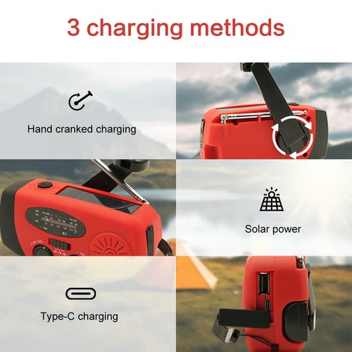 Emergency Solar Hand Crank Weather Radio 2000mAh Power Bank Charger Flashlight - Picture 8 of 21