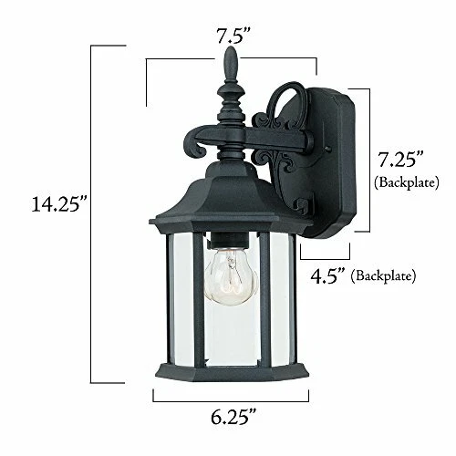 2961-BK Outdoor Wall Lantern, Black Cast Iron - Picture 3 of 4