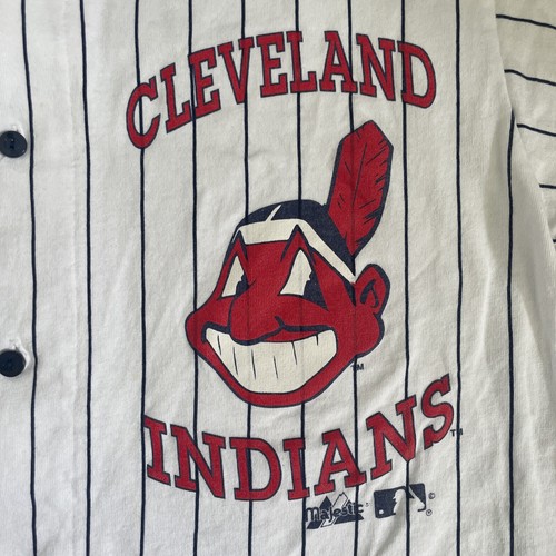 Vintage 90er Cleveland Indians MLB majestätisches Nadelstreifen Trikot Größe L Made in USA - Bild 6 von 8