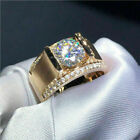 Yellow Gold Plated 2Ct Round Simulated Diamond Solitaire Engagement Men's Ring
