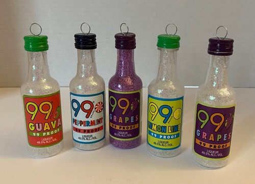 99 Proof Handmade Shot Bottle Alcohol Theme Ornaments Set of 5 - Picture 1 of 7