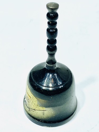 Campana de plata japonesa vintage con detalles dorados con mango Asian Mountain - Imagen 4 de 6