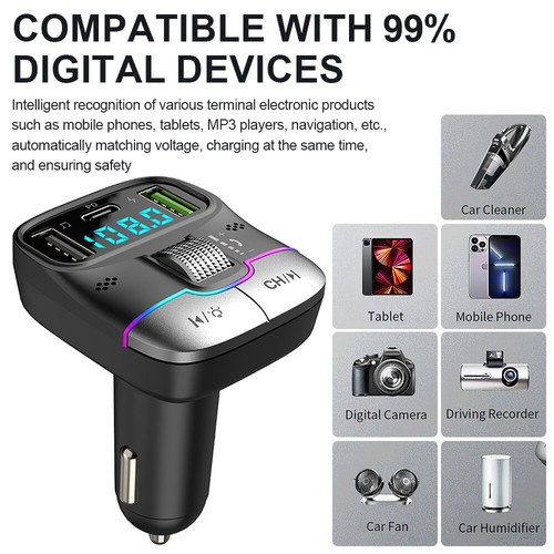 FM Transmitter Bluetooth5.3 Hands-Free Car AUX Radio Player Fast Charger Adapter - Picture 11 of 15