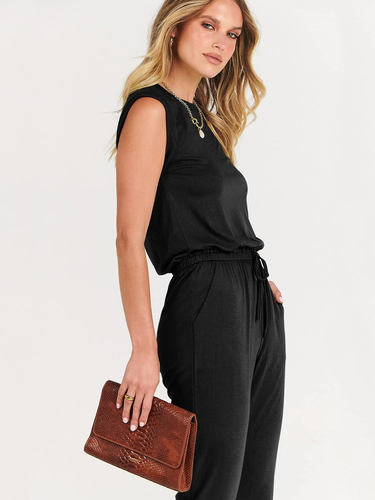 Women’S Summer Crewneck Sleeveless Casual Dressy Loose Stretchy Jumpsuits Romper - Picture 9 of 9