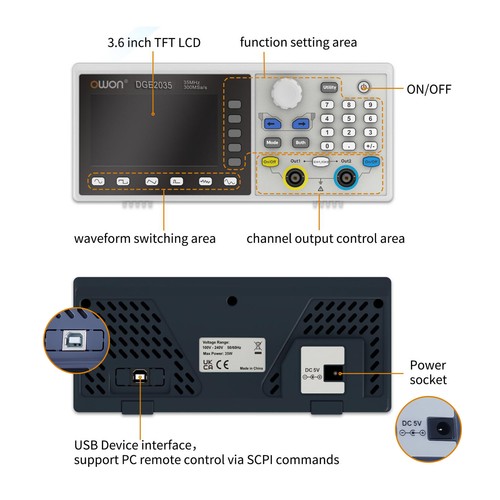OWON DGE2035/DGE2070 Series Arbitrary Waveform Generator 35MHz/70MHz 300MSa/s - Picture 4 of 18