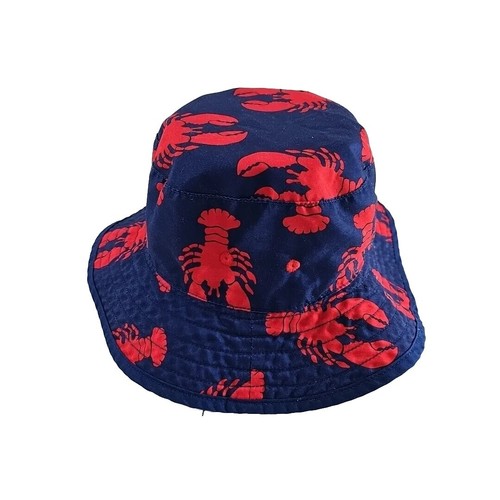 GYMBOREE SWIM Bucket Hat Navy Blue Red Lobsters Youth Medium. - Picture 1 of 10