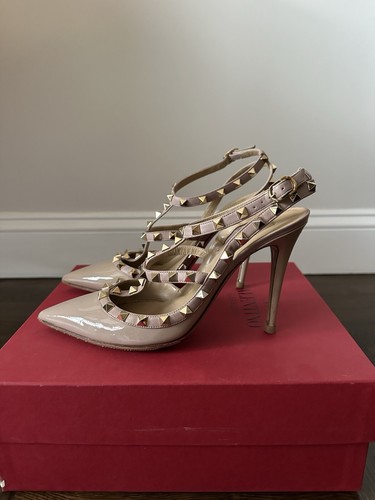 Valentino Rockstud Heels 39.5 Nude Poudre Patent Broken Heel Orig $1199 - Picture 8 of 10