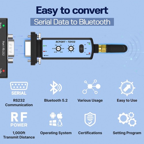 Long Range Bluetooth RS232 Serial Adapter Wireless RCPORT-TD410 Battery - 第 3/8 張圖片
