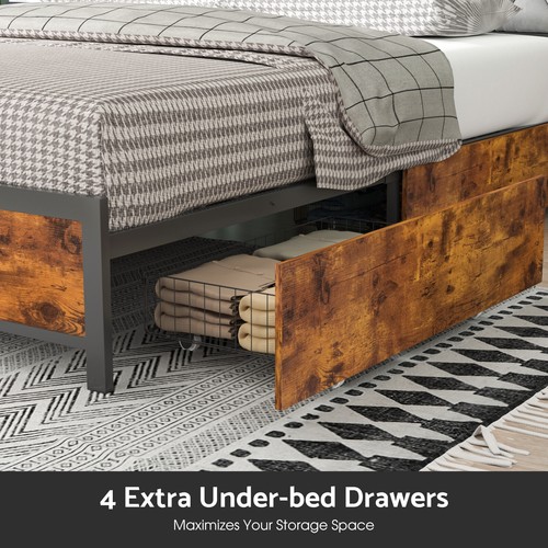 Ufurniture Queen Bed Frame 4 Storage Drawers Charging Station and USB Ports - Picture 6 of 7