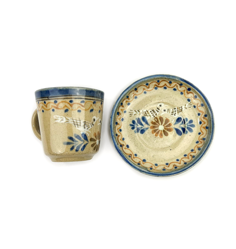 Set tazze e piattini ceramica vintage fatti a mano in Messico uccellini e fiori - Foto 6 di 19
