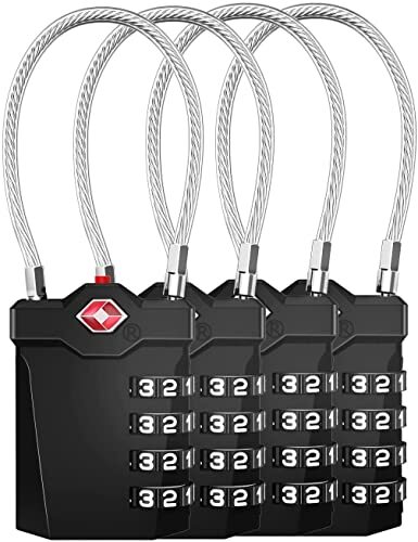 Travel Locks Luggage Locks TSA Approved 4 Digit Combination Cable Lock with I... - Picture 1 of 7