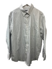 417 by Van Heusen Men's 32-33 Long Sleeve Button Down Shirt White/Gray Striped