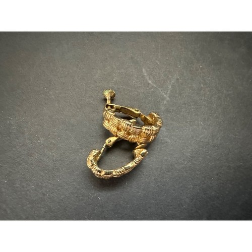 Napier Goldtone Basketweave Screwback Style Earrings - Picture 2 of 5