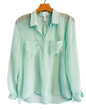 Ambiance Apparel Blouse Size Medium Light Green Sheer Women Blouse
