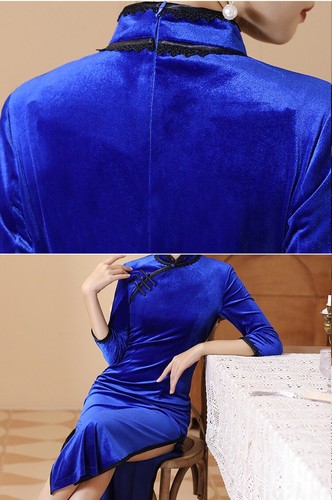 2024 Autumn Winter Qipao Dress Chinese Velvet Long Cheongsam Women Party Gown - Picture 6 of 8
