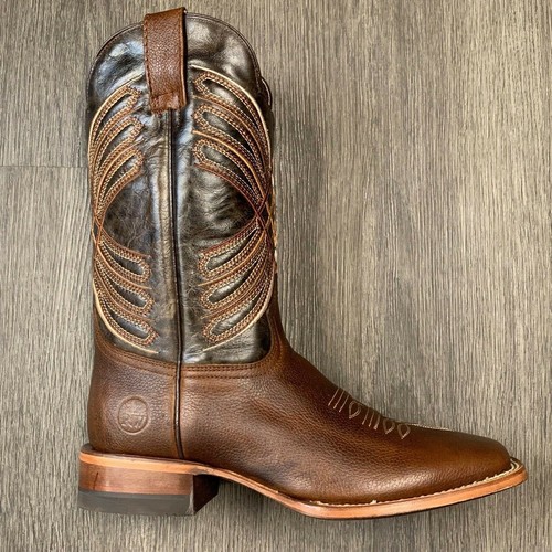 MEN'S RODEO COWBOY BOOTS GENUINE LEATHER BROWN SQUARE TOE BOTA RANCH SADDLE - Picture 17 of 23