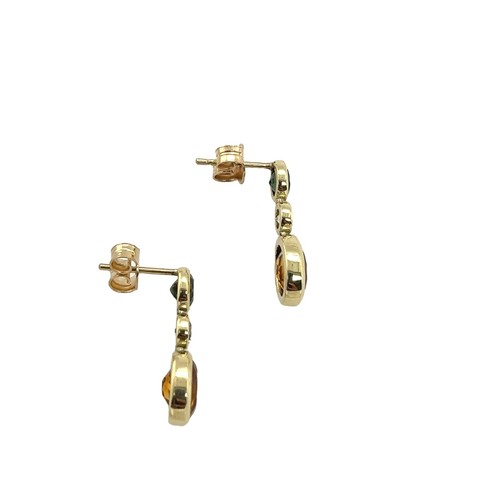 14 Karat Gelbgold Citrin, grüner Saphir und Diamant Tropfen Ohrringe - Bild 5 von 6