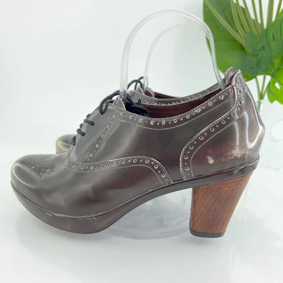 Zapatos de salón Sanita Betsey Oxford para mujer talla 40 9 gris charol tacón bloque con cordones retro Foto 4 de 4
