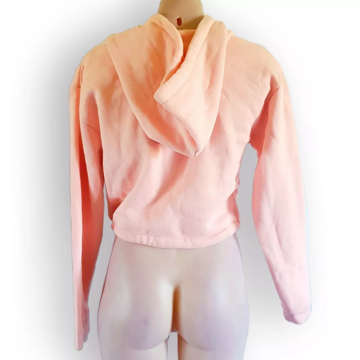 Y2k pale pastel baby pink cropped hooded 3 4 sleeve