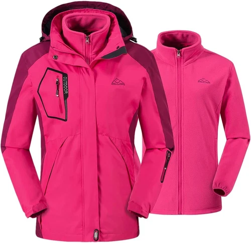 Donhobo Women's Outdoor 3-in-1 Ski Jacket with Fleece Jacket Waterproof Rain XXL