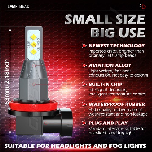 For Infiniti M37 2011 2012 2013 D2S H11 LED Headlight Low&High Fog Light Bulbs - Foto 13 di 15