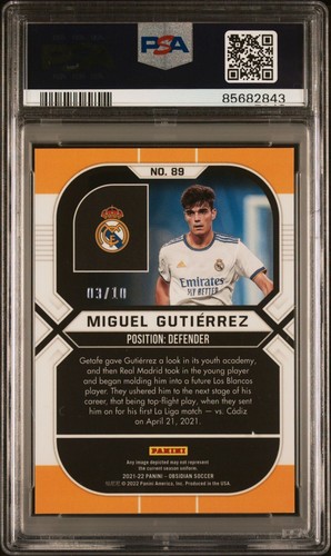 2021-22 Miguel Gutierrez Panini Obsidian Yellow Real Madrid Rookie 3/10 PSA 9 - Picture 2 of 3