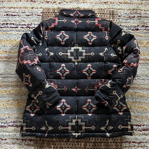 Pendleton Black Aztec Print Goose Down Puffer Jacket Full Zip Women’s Size Large - Picture 3 of 4