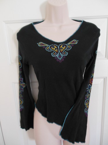 Schwarzes Boho Hippie Top der Marke Self Esteem türkis & gelb Paisleymuster Gr. S - Bild 6 von 10
