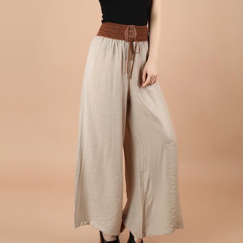 Womens High Waist Trousers Ladies Casual Loose Wide Leg Solid Long Pants - Picture 17 of 23