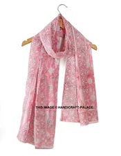 Pink White Floral Cotton Scarves Indian Hand Block Print Women Neck Wrap Stole