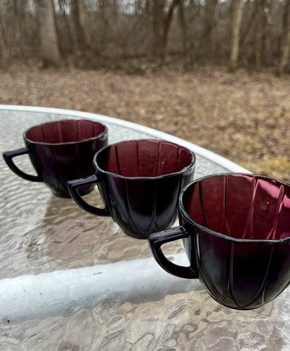 Vintage Hazel Atlas lila Amethyst Newport Haarnadel Vertiefung Glas Tassen um 1935 - Bild 4 von 6