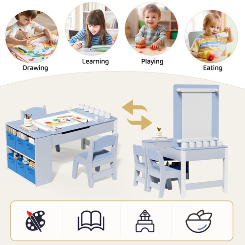 3in1 Kindertisch Maltisch Kinderschreibtisch mit 2 Stühlen Kindersitzgruppe Holz - Bild 22 von 34
