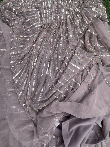 NEW Aidan Mattox V-Neck Long Sleeve Beaded Dress Sz 2 Purple Silver Women’s $450 - Picture 15 of 15
