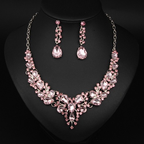 Jewelry Set Women Bridal Crystal Rhinestone Necklace Earrings Wedding Party Gift - Picture 4 of 150