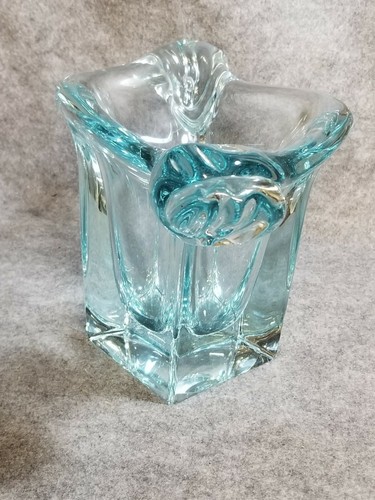 VINTAGE DAUM NANCY FRANCE ART GLASS ICE TEAL BLUE BOWL CENTERPIECE vase - Picture 4 of 7