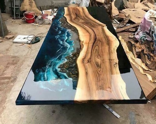 60" x 36" Stunning Handmade Epoxy Resin Wooden Table Top Unique Home Decor - Picture 1 of 9