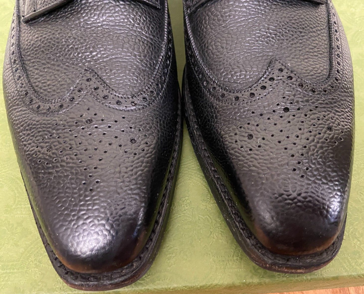George Cleverly Bespoke Wingtip Derby Shoes Black Leather Mens 11.5 N London George Cleverley London, black Henry pebbled leather brogue  main image 2