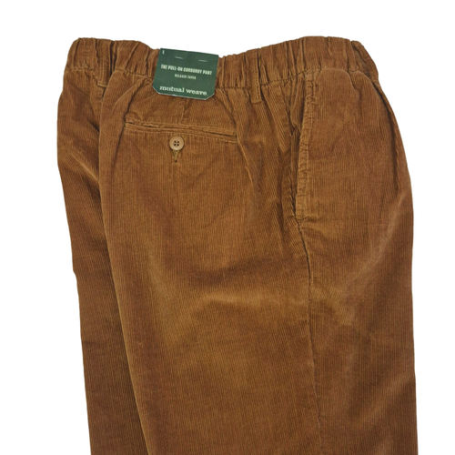Mutual Weave Mens Corduroy Pants Relaxed Taper Sz L Brown Pleated Elastic Waist - Picture 1 of 9