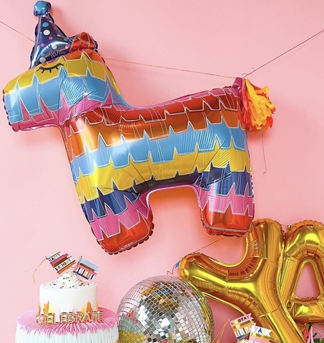 Globo Mylar para caballo Piñata Party 32 in con cola de borla colores arco iris - Imagen 2 de 5