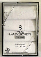 Vintage USA Men's 8 HANDKERCHIEFS Fine Quality White Satin Stripes