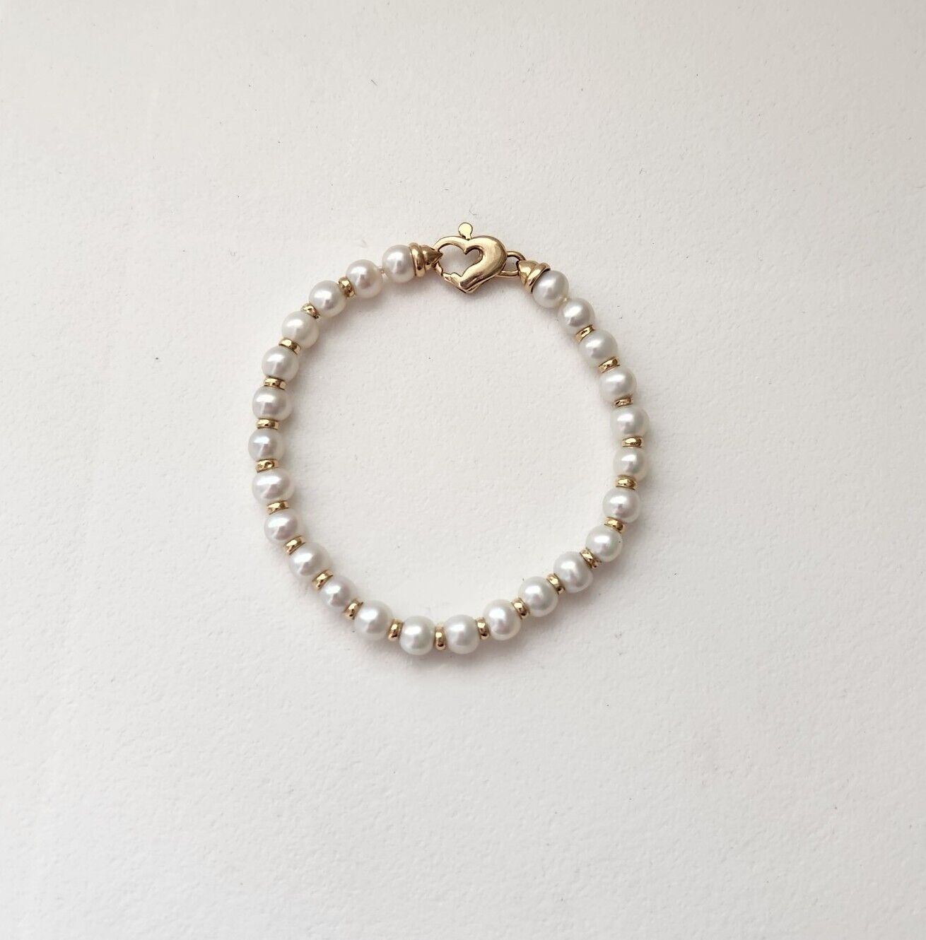 14K Gold Pearl Bracelet w/ 14K Gold Spacers and 1… - image 1